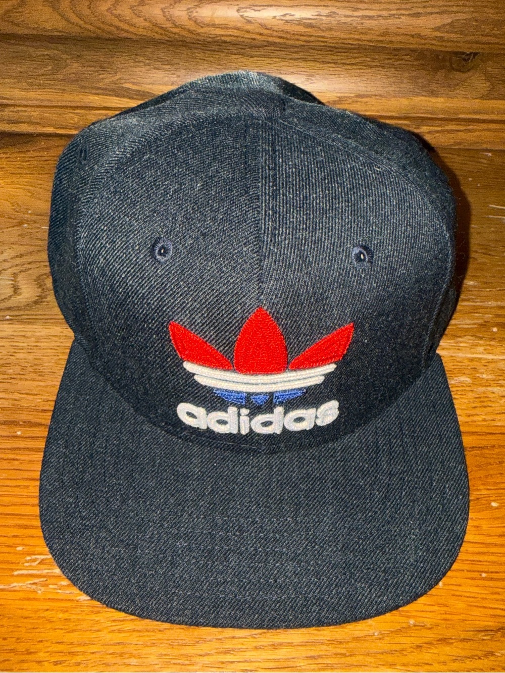 ADIDAS Black Snapback Hat with and Red White and blue Trefoil